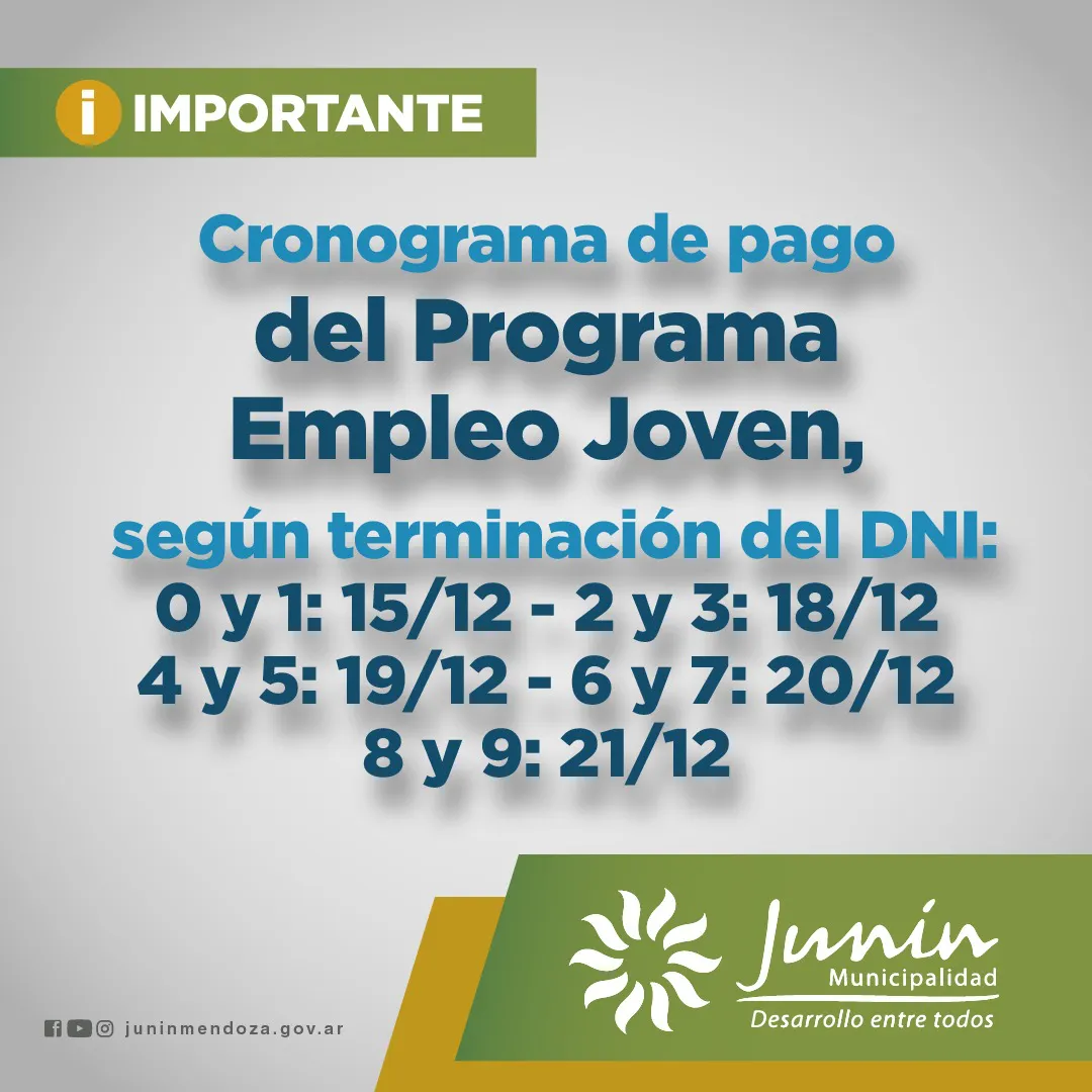 CRONOGRAMA DE PAGO DEL MES DE DICIEMBRE PARA PARTICIPANTES DEL PROGRAMA EMPLEO JOVEN