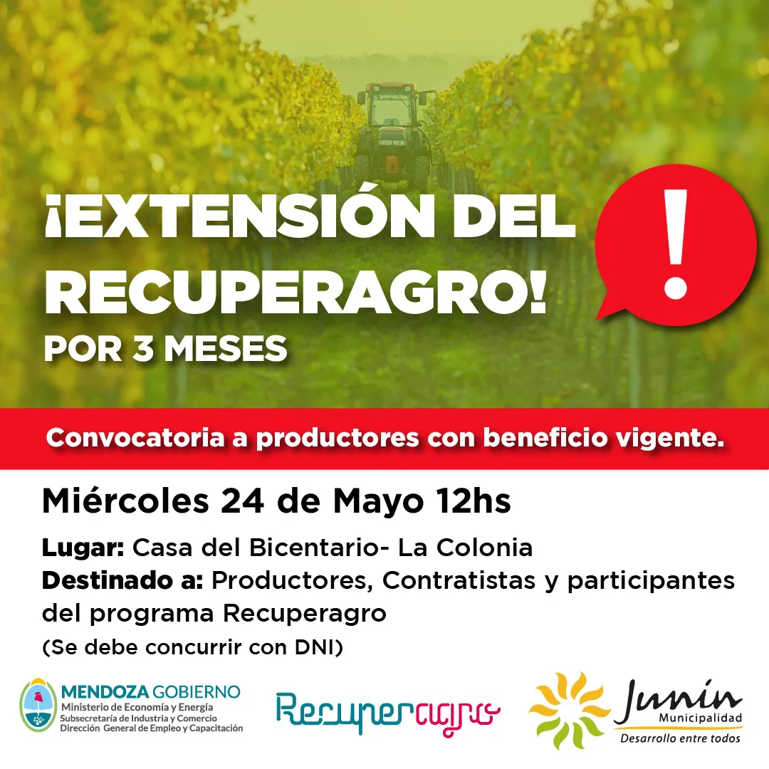 SE ANUNCIARÁ MAÑANA EN LA ZONA ESTE LA EXTENSIÓN DEL PROGRAMA RECUPERAGRO